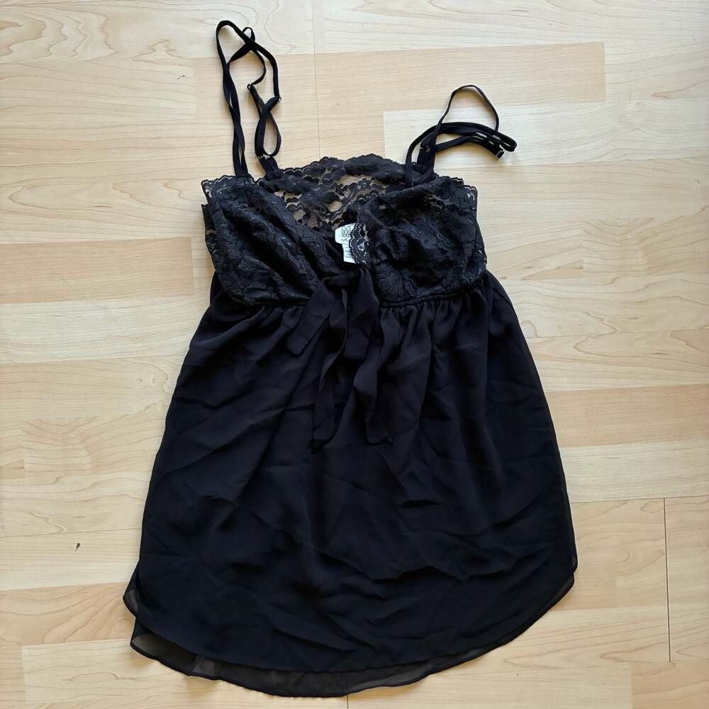 Morgan Taylor Intimates Black Lace and Chiffon Babydoll Chemise - Picture 3 of 5